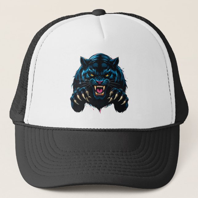 Fierce Black Panther Illustration Trucker Hat (Front)