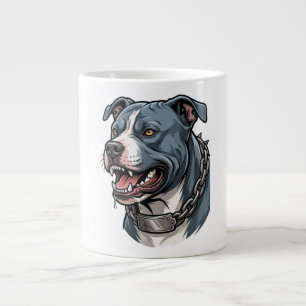 Fierce Blue Grey Pit Bull with Spiked Chain Collar Large Coffee Mug