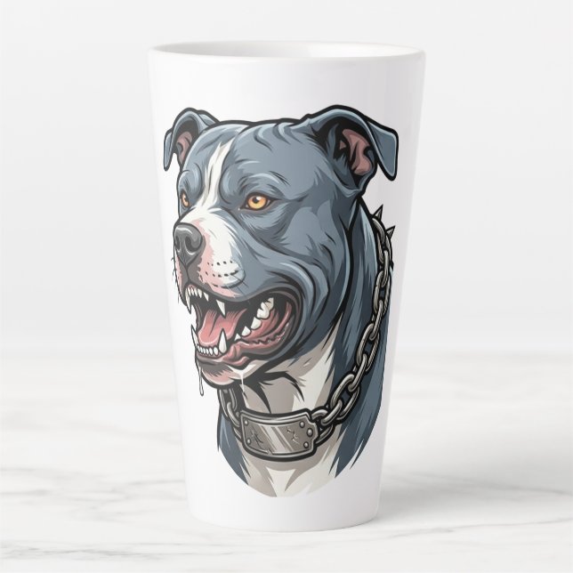 Fierce Blue Grey Pit Bull with Spiked Chain Collar Latte Mug (Front)