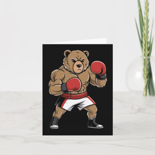 Fierce Boxing Bear Funny Tough Animal Fighter  Card (Front)