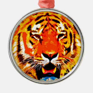 Fierce Bright Orange Siberian Tiger Metal Ornament