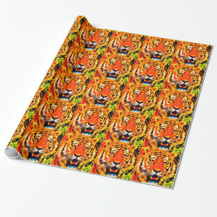 Fierce Bright Orange Siberian Tiger Wrapping Paper
