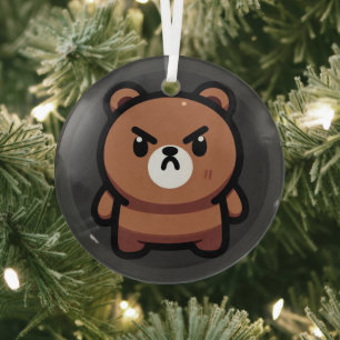 Fierce Brown Bear Art Glass Ornament