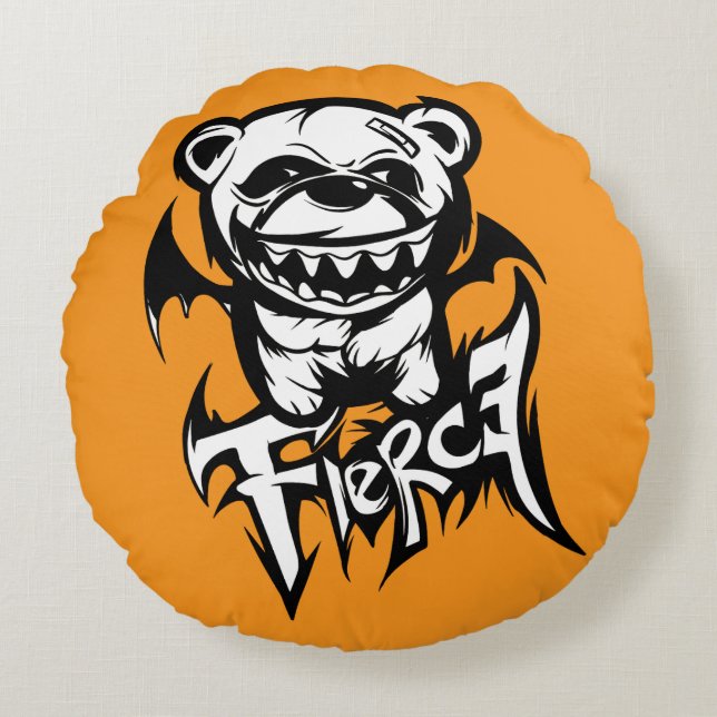 Fierce Cartoon Bear Round Pillow (Front)