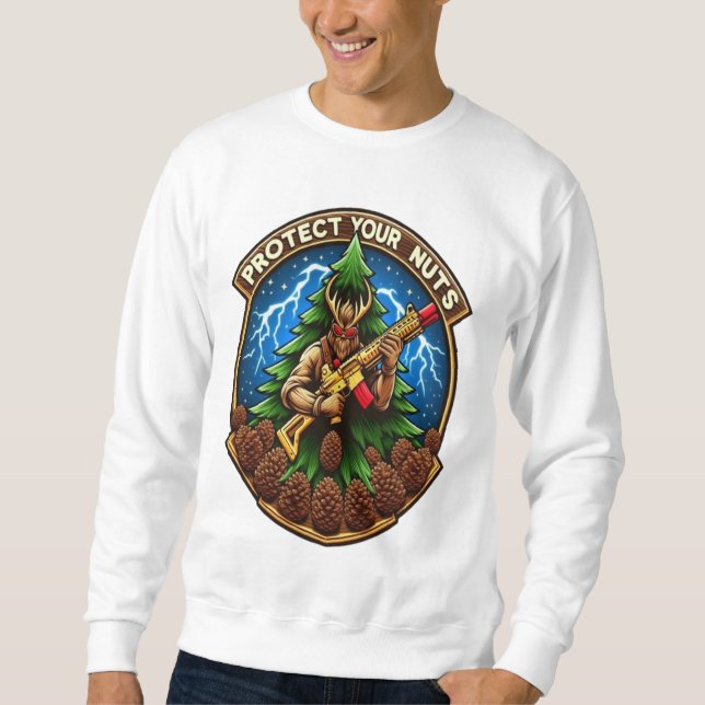Fierce Cartoon Squirrel Defending Pine Cones  Sweatshirt (Front)