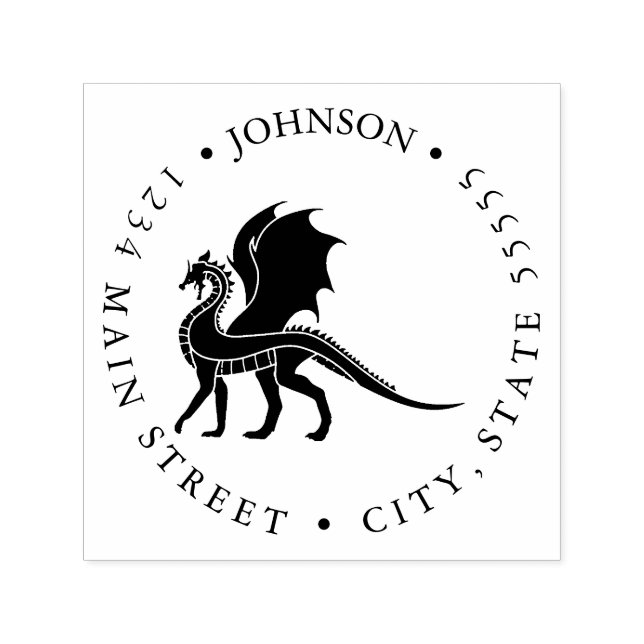 Fierce Chinese Dragon Silhouette Return Label Self-inking Stamp (Design)