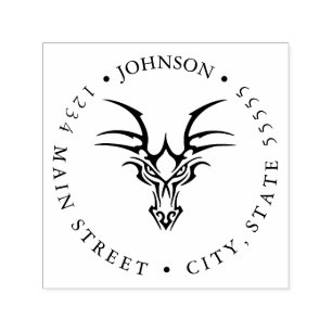 Fierce Chinese Dragon Silhouette Return Label Self-inking Stamp