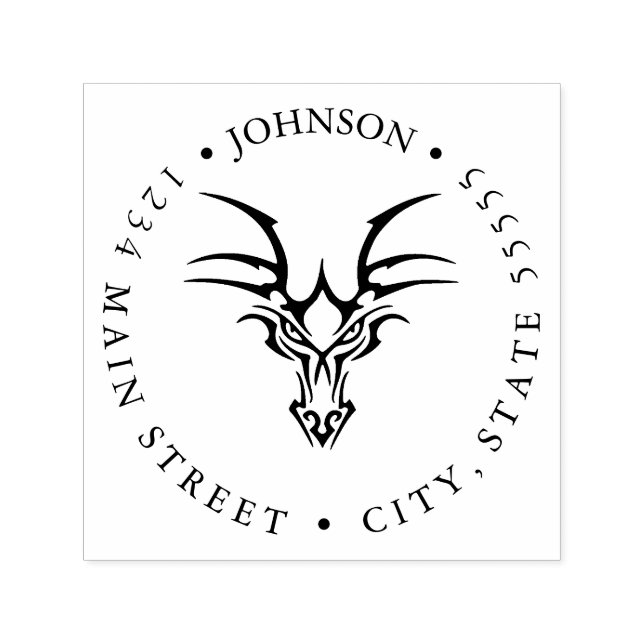 Fierce Chinese Dragon Silhouette Return Label Self-inking Stamp (Design)