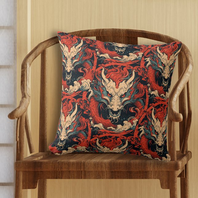 Fierce Chinese or Japanese Dragon  Throw Pillow (Creator Uploaded)