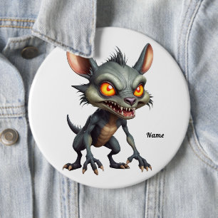 Fierce Chupacabra Art Spiky Fur Fantasy Creature  6 Inch Round Button