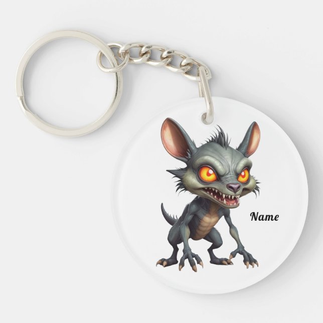 Fierce Chupacabra Art Spiky Fur Fantasy Creature  Keychain (Front)