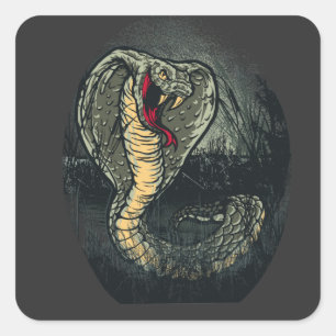 Fierce Cobra Snake Dark Jungle Tattoo Art Square Sticker
