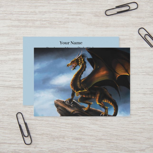 Fierce Copper Gold Black Dragon Fantasy Business Card (Front/Back In Situ)