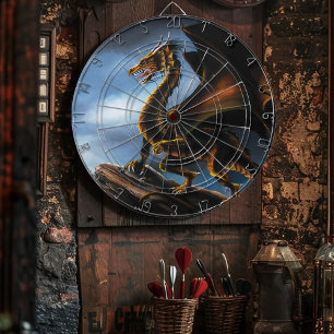 Fierce Copper Gold Black Dragon Fantasy Dartboard