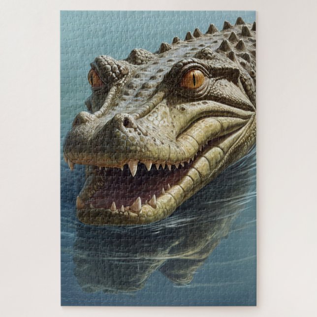 Fierce Crocodile with Piercing Eyes Wildlife Jigsaw Puzzle (Vertical)