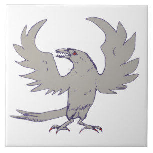 Fierce crow raven bird fangs Tile