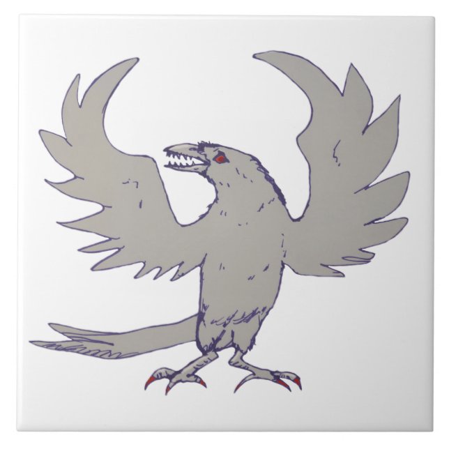 Fierce crow raven bird fangs Tile (Front)