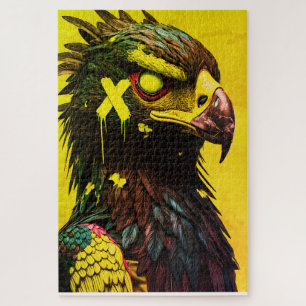 Fierce Cyber Eagle with Neon Accents Contemporary Jigsaw Puzzle