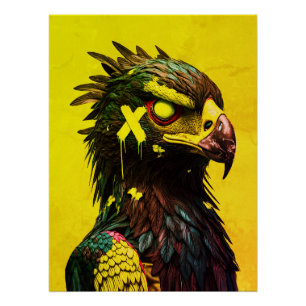 Fierce Cyber Eagle with Neon Accents Contemporary Poster