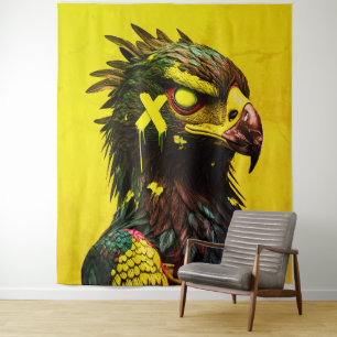 Fierce Cyber Eagle with Neon Accents Contemporary Tapestry