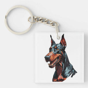 Fierce Doberman Portrait Aggressive Dog gift Keychain
