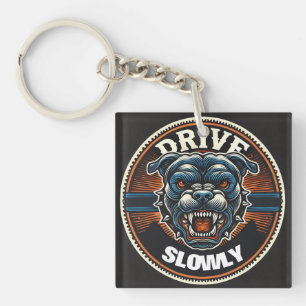 Fierce Dog Illustration Emblem Keychain