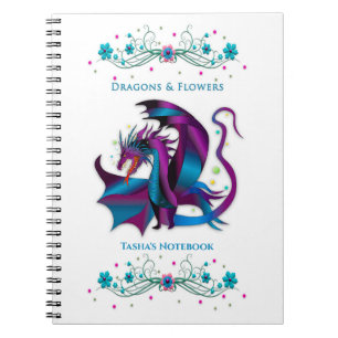 Fierce Dragon Flowers Feminine Name Insert Spiral Notebook