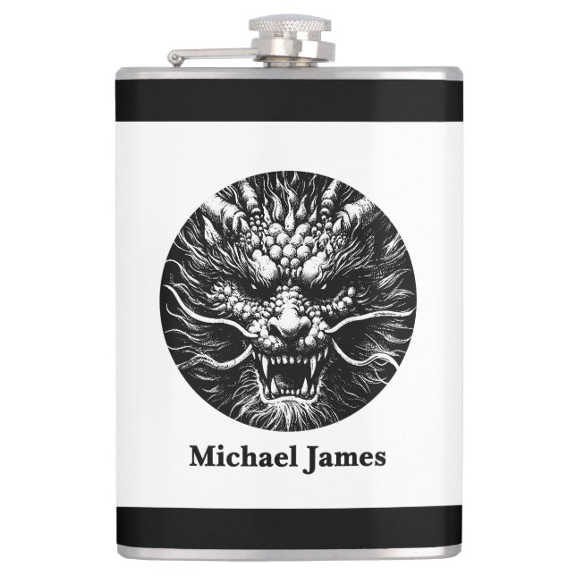 Fierce Dragon Personalized Hip Flask (Front)