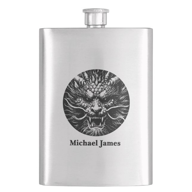 Fierce Dragon Personalized Hip Flask (Front)