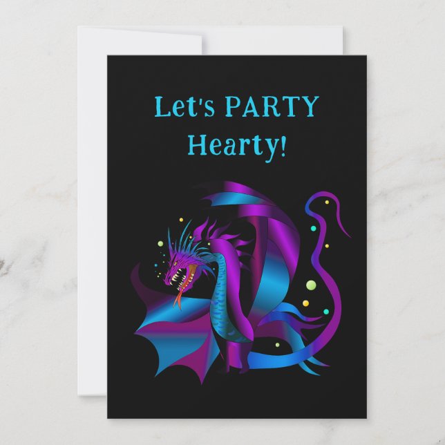 Fierce Dragon Purple and Blues Unique Party Invitation (Front)