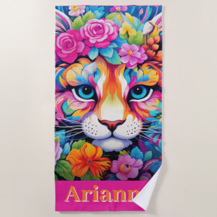 Fierce Elegance: Customizable Floral Tiger Art Beach Towel