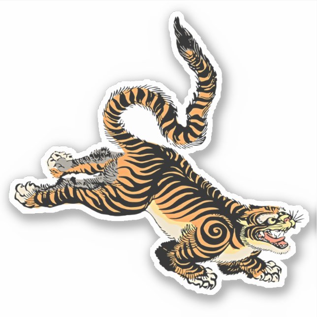 Fierce Elegance: Japanese Tiger Sticker (Front)
