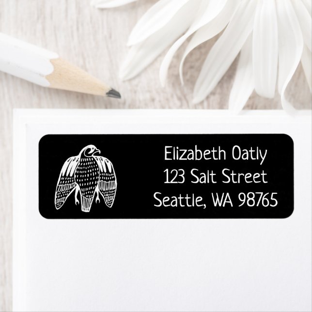 Fierce Falcon Hawk Drawing CUSTOM Mailing Address  (Insitu)