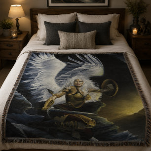 Fierce Fantasy Warrior Angel Sword Throw Blanket
