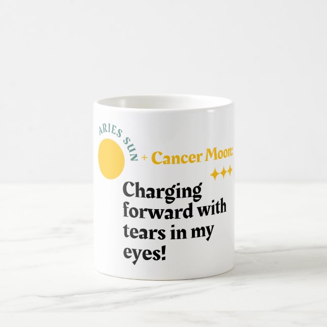 Fierce Feelings - Aries Sun, Cancer Moon Zodiac Mu Coffee Mug (Center)