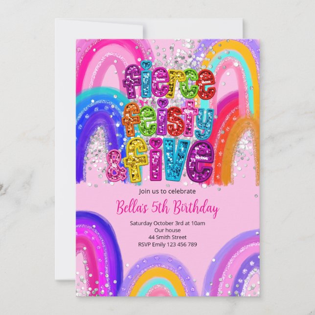 Fierce Feisty and Five 5th Birthday Invitation (Front)