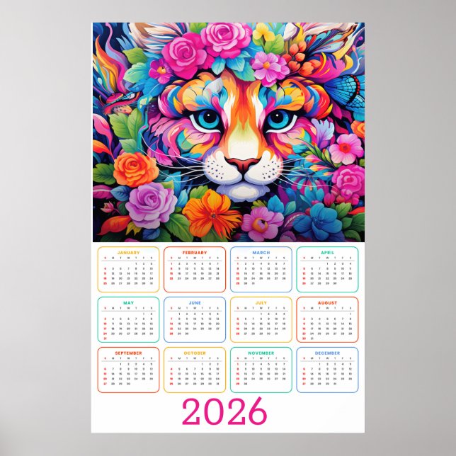 Fierce & Flourished: 2026 Tiger Wall Calendar Poster (Front)