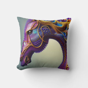 Fierce Fractural Gems Horse Head Throw Pillow