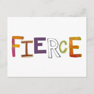 Fierce fun colourful art words strong bold brave postcard