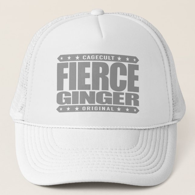 FIERCE GINGER - Fearless Red-Haired Pale Warrior Trucker Hat (Front)