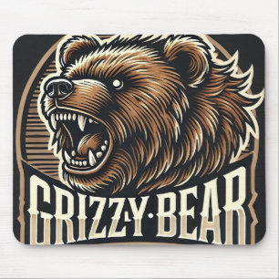 Fierce Grizzly Bear Illustration Mouse Pad