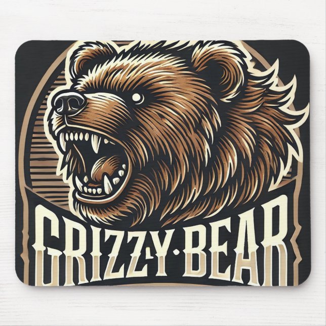 Fierce Grizzly Bear Illustration Mouse Pad (Front)