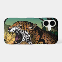 Fierce Growling Jaguar Jungle Art – Bold Teal