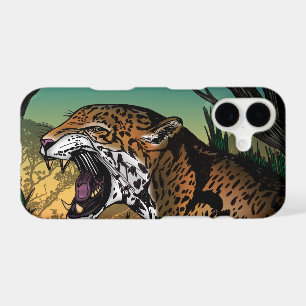 Fierce Growling Jaguar Jungle Art – Bold Teal