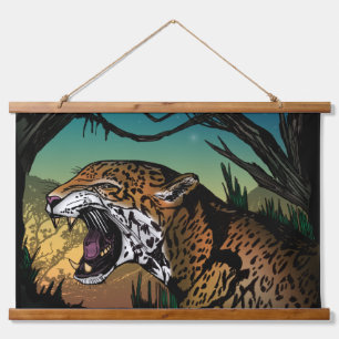 Fierce Growling Jaguar Jungle Hanging Tapestry