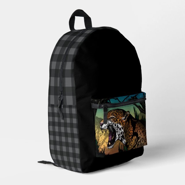 Fierce Growling Jaguar Jungle Printed Backpack (Back Corner Left)