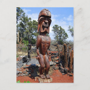 Fierce Hawaiian Ki'i Sculpture Postcard