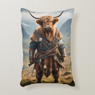 Fierce Highland Warrior: The Courageous Cow Viking Accent Pillow