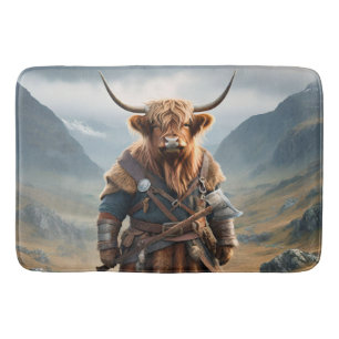 Fierce Highland Warrior: The Courageous Cow Viking Bath Mat