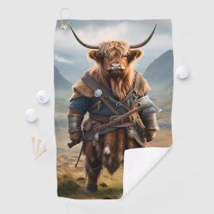 Fierce Highland Warrior: The Courageous Cow Viking Golf Towel